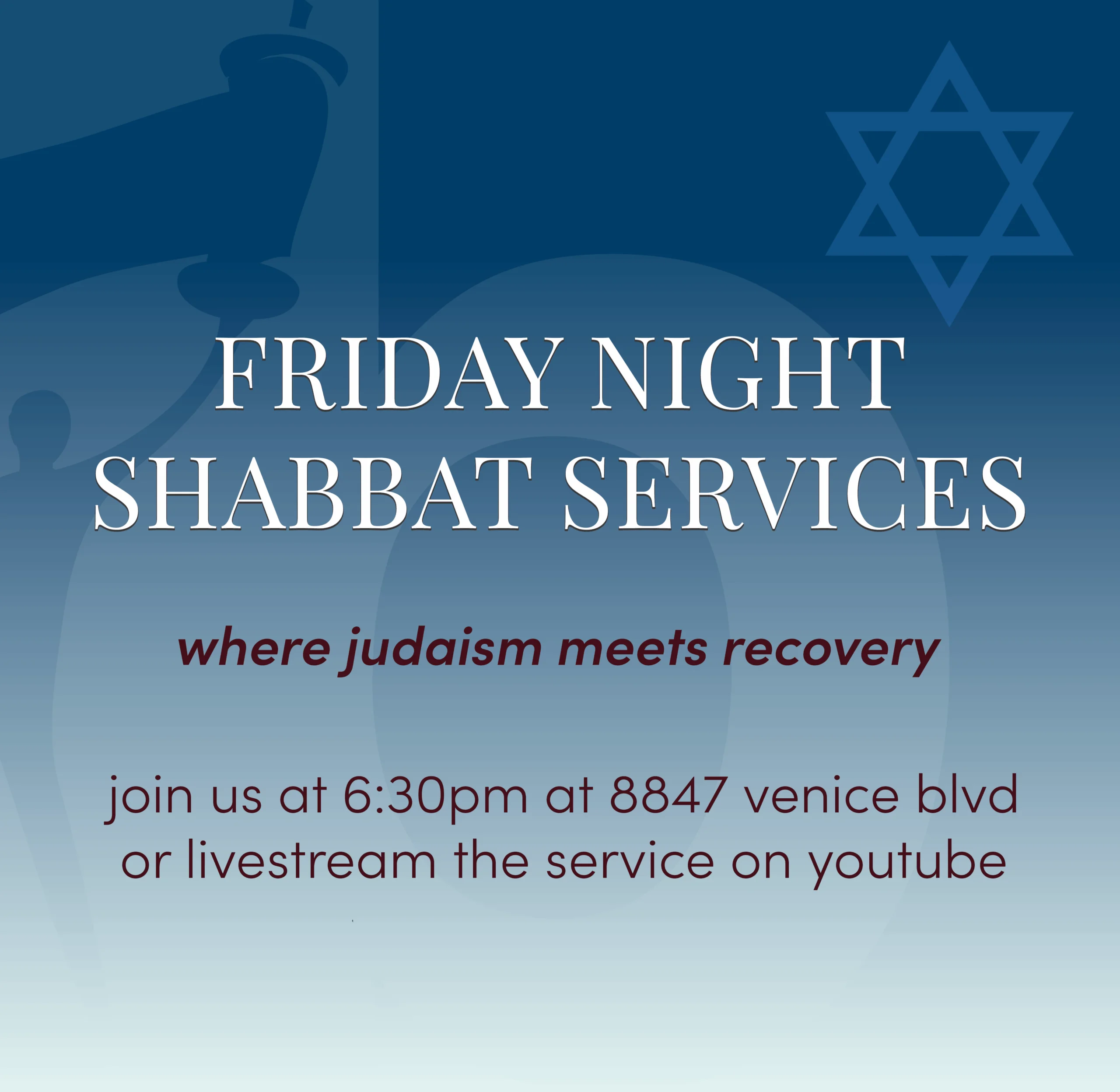 Flyer for Friday Night Shabbat Services—