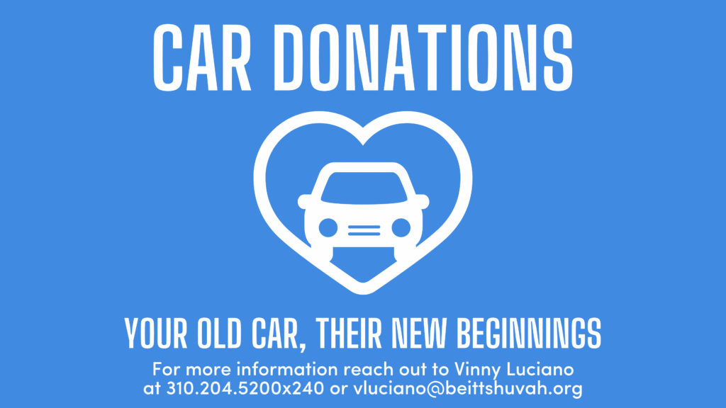 Blue graphic with a white car inside a heart outline. Text reads: “Car Donations. Your old car, their new beginnings.” Learn how your donation supports local programs and events—contact Vinny Luciano below for more information.
